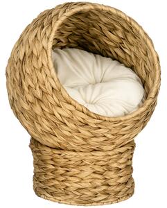 PawHut Cuccia per Gatti in Vimini con Cuscino in Cotone Marrone e Bianco 42 x 33 x 52 cm|Aosom