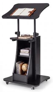 KOMFOTTEU Leggio regolabile in altezza, leggio con rotelle e piano ribaltabile, scrivania mobile in piedi con 2 scomparti e ripiano aperto, leggio per presentazioni per l'home office e l'ufficio, 50 x 40 x 72-112 cm
