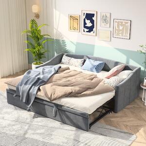Letto imbottito 90/180x200 cm, divano letto allungabile, rete a doghe, allungabile, velluto, grigio