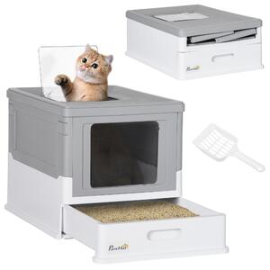PawHut Lettiera per Gatti Chiusa in PP a 2 Porte con Paletta e Vassoio Estraibile, 47.5x35.5x36.7 cm|Aosom