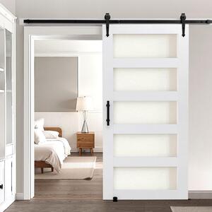 Porta scorrevole in stile fienile - Set porta fienile - Dimensioni 106,7 x 213,4 cm - Vetro smerigliato - Superficie in PVC impermeabile - Set di ferramenta incluso - Pannelli MDF stabili - Per bagno