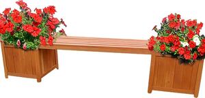 Panca da giardino in legno con fioriere, 150 cm, panca robusta e fioriera