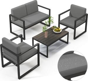 Salotto in alluminio 4 pezzi grigio con tavolo e poltrona resistente alle intemperie