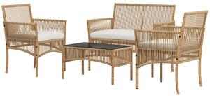 Outsunny Set da Giardino in Rattan da 4 Pezzi con 2 Poltroncine, Divano e Tavolino da Caffè, Naturale e Nero