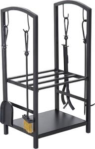 VivaGarden Portalegna con Set Attrezzi Per I lt Camino In Acciaio Nero 40x30x74.5 cm - 8D0143