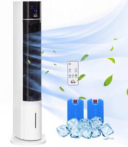 HOMCOM Ventilatore a Torre Raffrescatore Evaporativo 3 Modalità e 3 Velocità, Raffreddatore d'Aria Portatile con Timer e Telecomando, 60W, Bianco