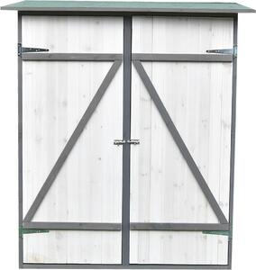 Casetta da giardino XXL in legno bianco/grigio con doppia porta e spazio di archiviazione