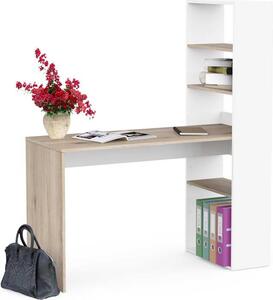 Scrivania Azizam - 123x53x145cm - con libreria - decoro bianco/quercia