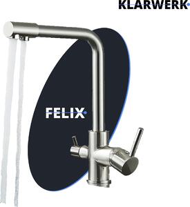 Felix | Miscelatore a 3 vie di alta qualità per acqua potabile in argento spazzolato | Miscelatore da cucina in acciaio inossidabile per osmosi | Miscelatore - 360 gradi | Filtro