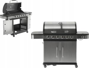 Grill a gas 20,2kW, 6+1 bruciatori, acciaio inox 144x57x113 cm