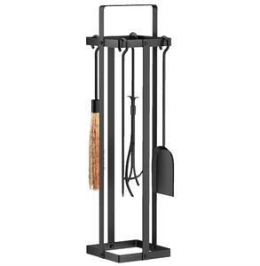 Outsunny Set di accessori per camino, 5 pezzi, scopino, paletta, pinze, attizzatoio, supporto in metallo, Nero | Aosom Italy