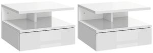 HOMCOM Set da 2 Comodini Moderni Sospesi con Cassetto e Mensola in Legno 35x32x22.5cm, Bianco Lucido|Aosom