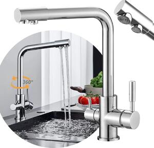 SIGO, rubinetto d'arresto a 3 vie, miscelatore da cucina, miscelatore, girevole a 360°, cromo