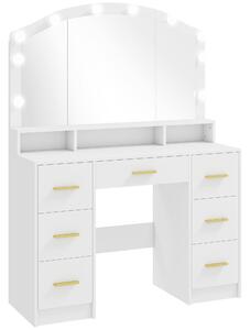 HOMCOM Toeletta per Trucco con Luci LED a 3 Colorazioni e Specchio, 7 Cassetti e 3 Scomparti, 110x40x150 cm, Bianco | Aosom Italy