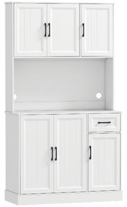 HOMCOM Armadio cucina con piano di lavoro, foro per cavi e ripiani regolabili, in MDF, 180,5 cm, Bianco | Aosom Italy