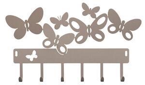 Porta Chiavi Portachiavi da parete che presenta sei farfalle tre pi� grandi e tre pi� piccole BUTTERFLY in metallo, 31x h17 cm, colore Beige