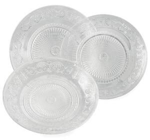 Servizio piatti 18 pezzi in Vetro Imperiale Inciso Design classico, 6 posti tavola, decoro a rilievo