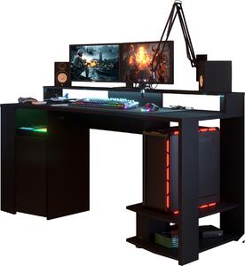 Scrivania da gioco a LED, nero opaco, 152 x 61,5 x 87 cm