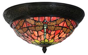 Clayre & Eef Lampada da soffitto Tiffany Ø 38x19 cm Rosso Verde Vetro Libellula