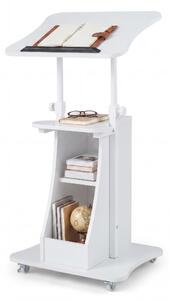 KOMFOTTEU Leggio regolabile in altezza, leggio con rotelle e piano ribaltabile, scrivania mobile in piedi con 2 scomparti e ripiano aperto, leggio per presentazioni per l'home office e l'ufficio, 50 x 40 x 72-112 cm