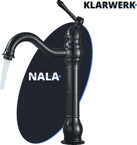 KLARWERK® NALA | Rubinetto da bagno alto in stile Vintage Hotel, finitura nera spazzolata | Rubinetto in acciaio inossidabile per lavabi alti | Miscelatore a 2 vie