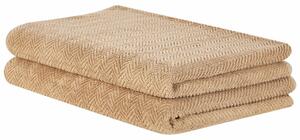 Set di 2 asciugamani in morbido cotone beige con motivo a spina di pesce stile classico ospiti bagno Beliani
