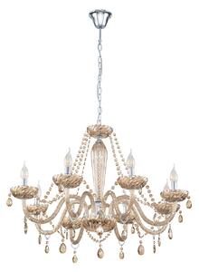 Lampadario A Sospensione Classico Basilano Acciaio Cromo Vetro 8 Luci E14