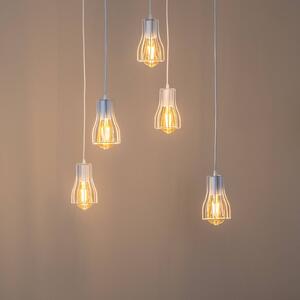 HELAM Lampada a sospensione Tube Long, bianca, metallo, a 5 luci, E27