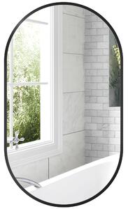 Specchio da Bagno Ovale da Parete 60x90 cm con Cornice in Alluminio Nero