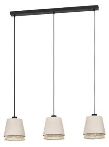 Lampadario A Sospensione Vintage Tabley Acciaio Nero Legno 3 Luci E27