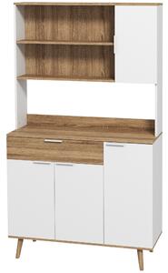 HOMCOM Credenza Moderna Mobile Dispensa con Armadietti e Cassetto, 98x39x180cm, Bianco e Legno