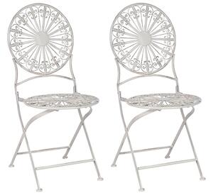 Set di 2 sedie da giardino Bistrot in ferro bianco pieghevole per esterni Effetto affilato Resistenza alla ruggine UV Stile retrò francese Beliani