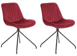 Set di 2 sedie da pranzo imbottite in velluto rosso Sedia da sala da pranzo per interni con gambe in acciaio Decor Beliani