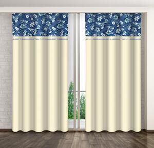 Tenda decorativa color crema con stampa di fiori bianchi e blu Larghezza: 160 cm | Lunghezza: 250 cm