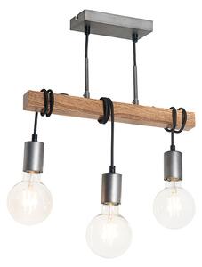 Lampada industriale a sospensione legno acciaio 3 luci - GALLOW