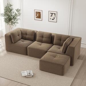 Divano angolare a forma di L senza cornice, divano modulare in corda marrone, divano a 3 posti con seduta profonda, senza struttura aerea, dimensioni 297x177x69 cm