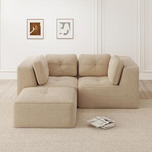 Divano angolare modulare beige, divano a due posti "Cord", divano a forma di L senza struttura, con poggiapiedi regolabili, dimensioni 208 x 177 x 69 cm