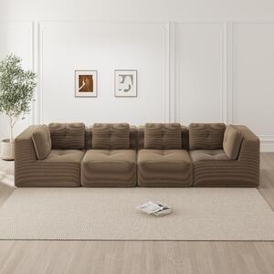 Divano modulare per soggiorno, color marrone, divano in tessuto corduroy a 4 posti, con seduta profonda e braccioli ampi, divano angolare senza elementi aggiuntivi, resistente ai graffi, dimensioni 386x104x69 cm