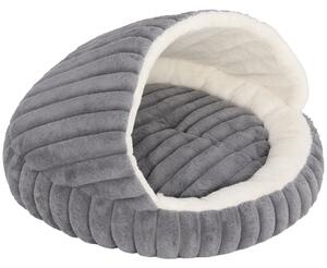 Letto per Gatti Fino a 5 kg Rotondo Semichiuso 50x50x32 cm con Cuscino Lavabile in Peluche Effetto Coniglio Grigio