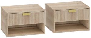 HOMCOM Set di 2 Comodini Sospesi con Cassetto Decorato e Mensola Aperta, Rovere | Aosom Italy