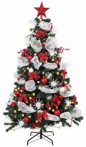 Albero Natale Folto Ø110x180 cm con 200 Luci LED Telecomando 8 Modalità 800 Rami Palline e Nastri in PVC