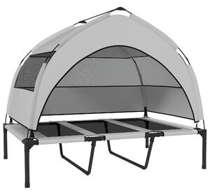 Lettino per Cani 106x76x94 cm con Copertura a 3 Lati Rimovibile in Poliestere e Acciaio Grigio Chiaro e Nero