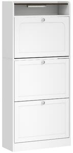 HOMCOM Scarpiera Slim con 3 Cassetti a Ribalta e LED, Bianco | Aosom Italy