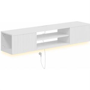 HOMCOM Mobile TV Sospeso, Mobile Porta TV Fino a 65" con Ripiano Regolabile, Luci LED RGB, Prese di Corrente, Bianco | Aosom Italy