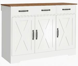 HOMCOM Credenza Cucina Rustico, Mobile Cucina con 2 Cassetti e 3 Ante, Ripiani Regolabili, 108x40x81 cm, Bianco | Aosom Italy