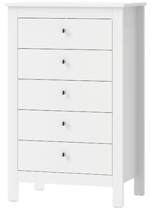 HOMCOM Cassettiera 5 Cassetti Con Guide Scorrevoli, 60x39.5x95.3 cm, Bianco | Aosom Italy
