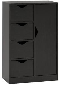 HOMCOM Mobile Bagno con 4 Cassetti, Armadietto a 2 Livelli e Maniglie Ritagliate, in Legno, 54x29x83 cm, Nero | Aosom Italy