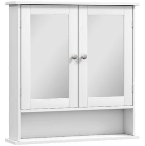 Kleankin Armadietto Bagno da Parete con 2 Ante a Specchio e Ripiano Aperto, 56x13x58 cm, Bianco | Aosom Italy