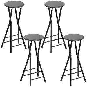 HOMCOM Set 4 Sgabelli Bar Pieghevoli con Doppio Poggiapiedi, in Legno e Acciaio, 34x30x70 cm, Nero | Aosom Italy