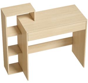HOMCOM Scrivania PC Moderna con 3 Ripiani Aperti e Cassetto, in Legno, Color Legno, 100x40x90 cm | Aosom Italy